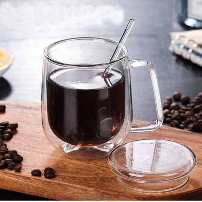 Borosilicate Insulated Double-Layer Glass Cup With Lid