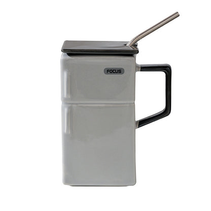 Retro Refrigerator Ceramic Cup with Straw