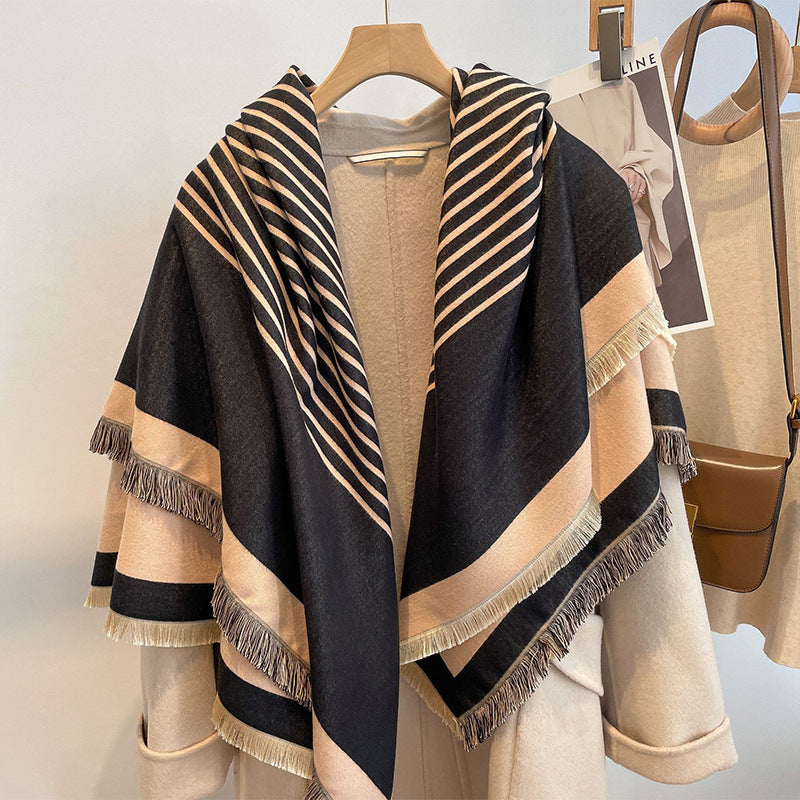 The Thick Reversible Faux Cashmere Striped Scarf