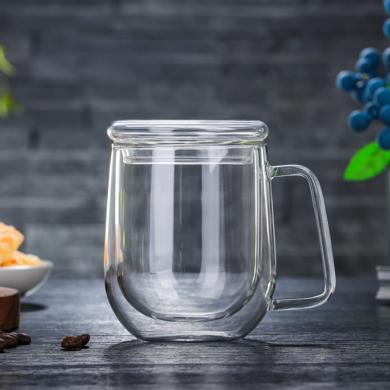 Borosilicate Insulated Double-Layer Glass Cup With Lid