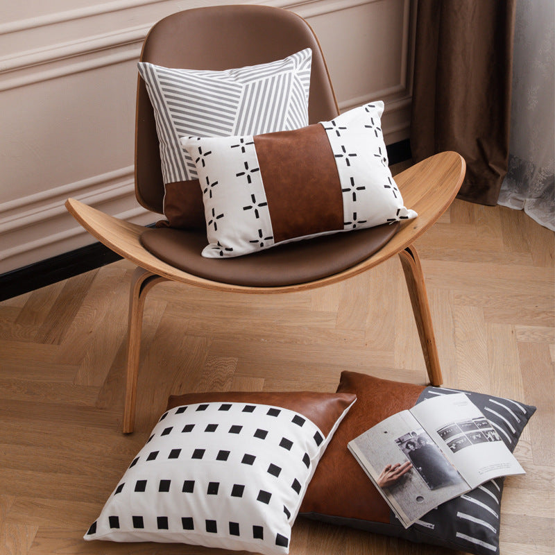 Bohemian Leather and Cotton Cushion Cover