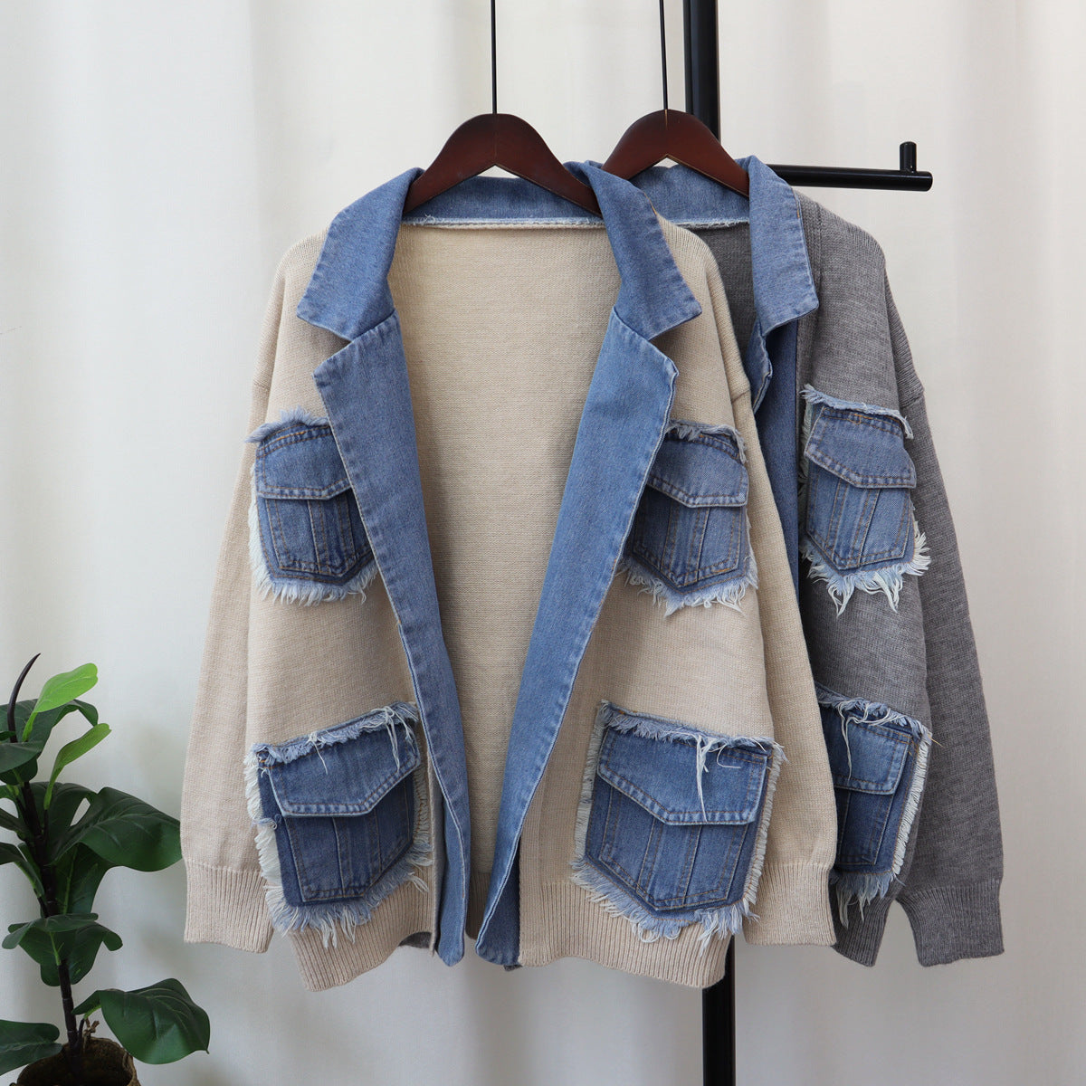 Denim Stitching Sweater Jacket